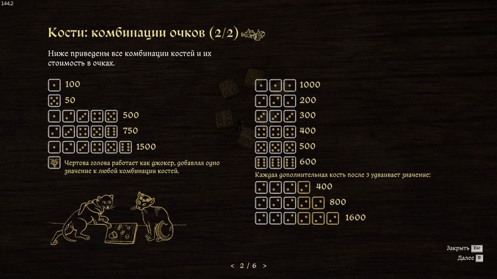 Правила игры в кости в Kingdom Come 2 — таблица комбинаций