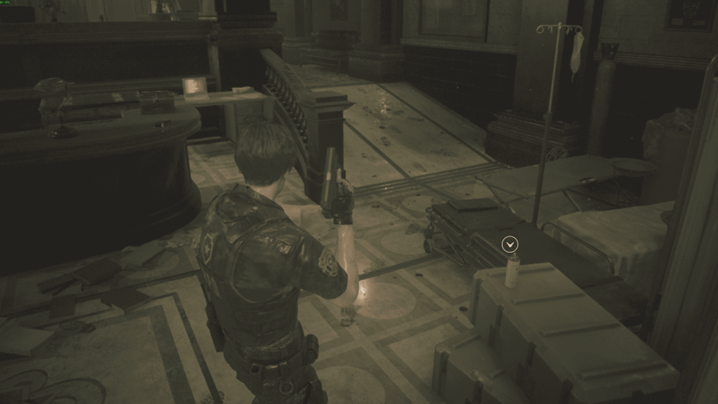 холл полицейского участка — ресепшен, сохранение, Resident Evil 2 Remake